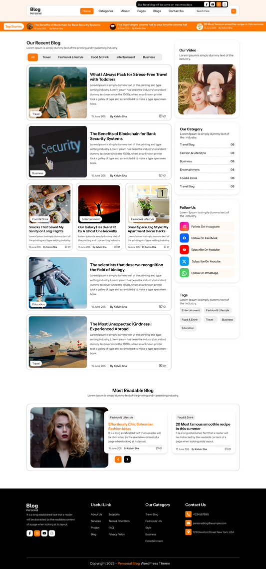 free personal blog wordpress theme