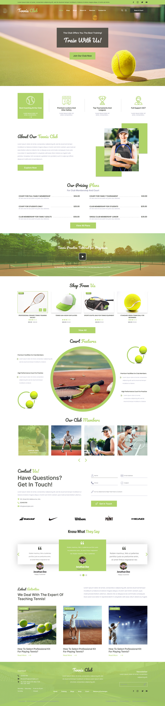Tennis Club WordPress Theme